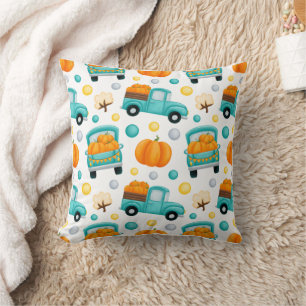 Cute truck loaded with pumpkins  cushion