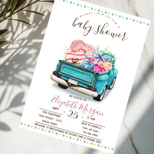 Cute Truck Sweets Zigzag Baby Shower Invitation
