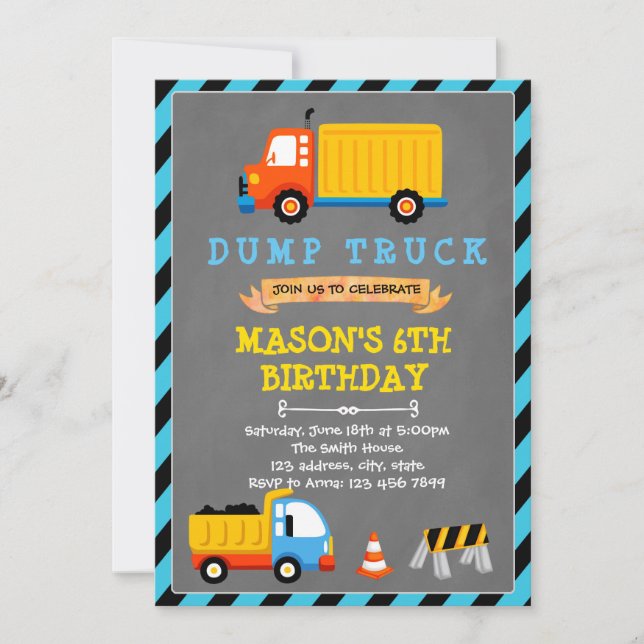 Cute truck theme birthday invitation (Front)