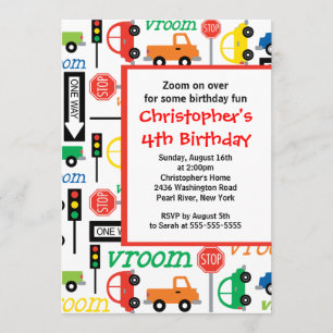 Cute Trucks & Cars Birthday Party Invitation