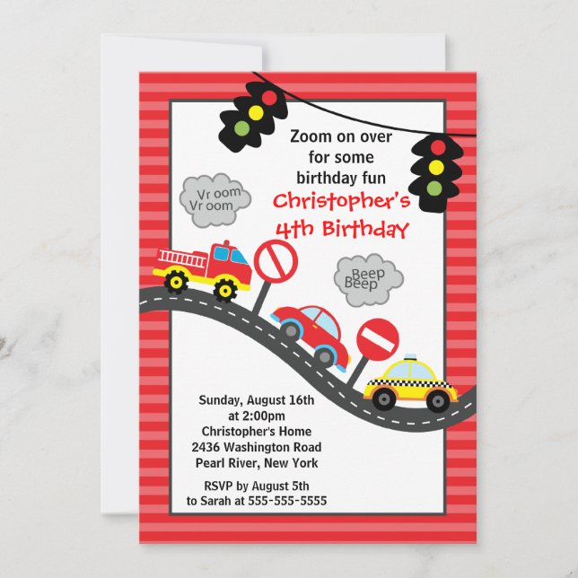 Cute Trucks & Cars Birthday Party Invitation (Front)