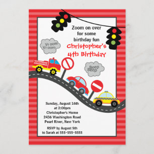 Cute Trucks & Cars Birthday Party Invitation