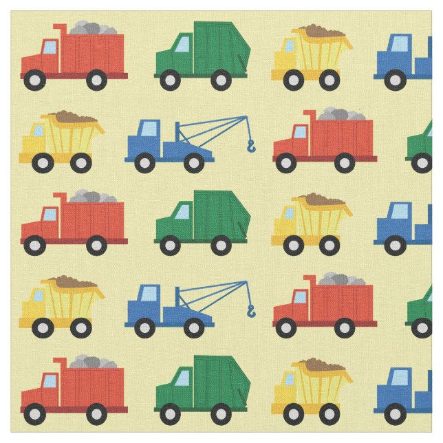 Cute Trucks Construction Kids Dump Garbage Fabric (Close Up)