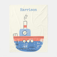 Cute Tug Boat Red Blue Personalised Name Ocean