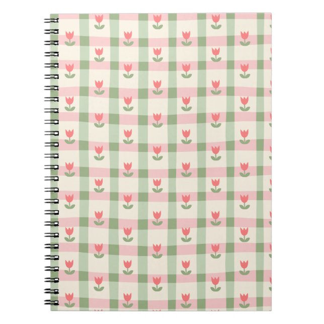 Cute Tulip Checkered Pattern | Pastel Floral  Notebook (Front)