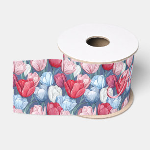 Cute Tulip Floral Spring Birthday Grosgrain Ribbon