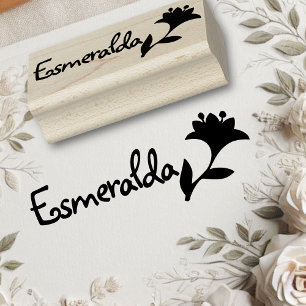 Cute Tulip Flower Symbol Personalised Name Text Rubber Stamp