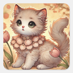 Cute Tulip Princess Cat Square Sticker