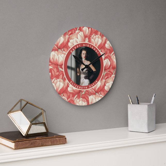 Cute Tulip Themed Girl’S Birthday Large Clock (Office)