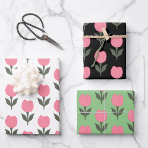 Cute Tulips flowers pattern   Any background colou Wrapping Paper Sheet