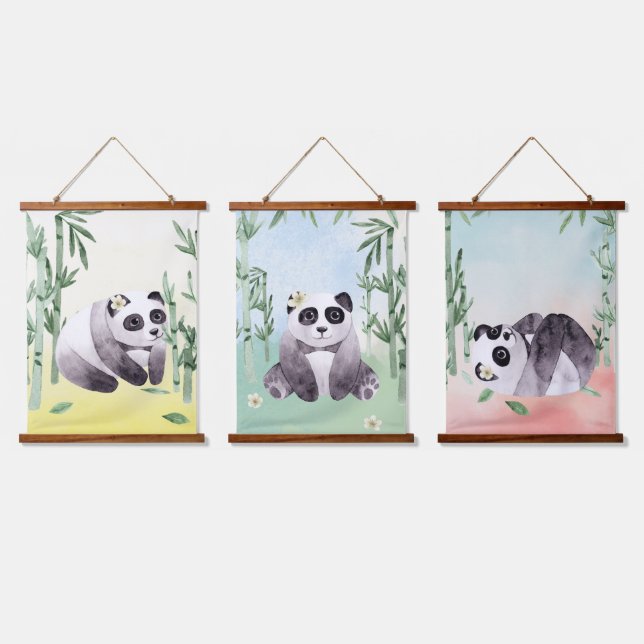 Cute Tumbling Panda Collection Hanging Tapestry (Triple)