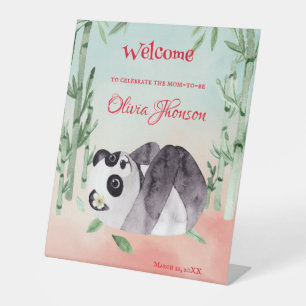 Cute Tumbling Panda Gender Baby Shower Welcome Pedestal Sign