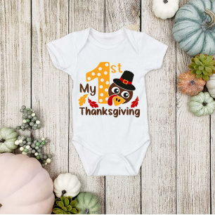 Cute Turkey 1st Thanksgiving Baby Boy Bodysuit