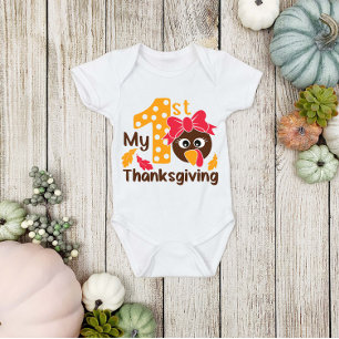 Cute Turkey 1st Thanksgiving Baby Girl Baby  Baby Bodysuit