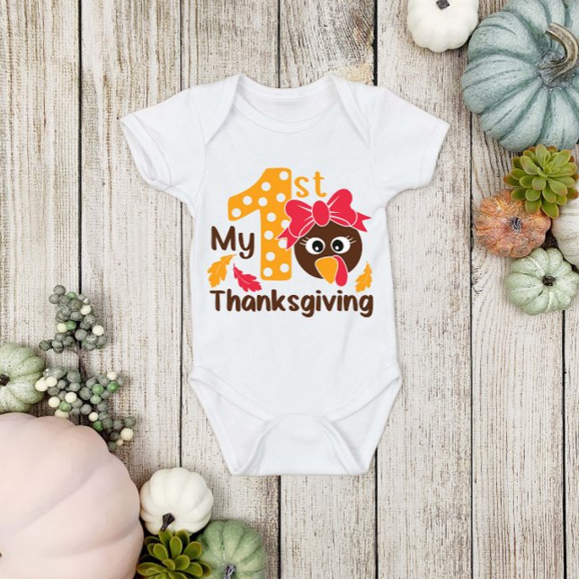 Cute Turkey 1st Thanksgiving Baby Girl Baby  Baby Bodysuit (Creator Uploaded)