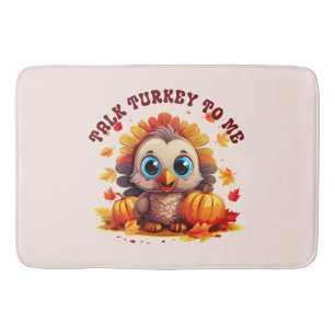 Cute Turkey and Autumn Foliage Bath Mat