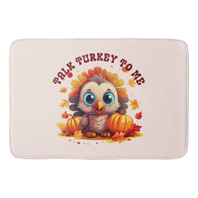 Cute Turkey and Autumn Foliage Bath Mat (Front)
