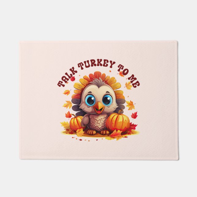 Cute Turkey and Autumn Foliage Doormat (Front)