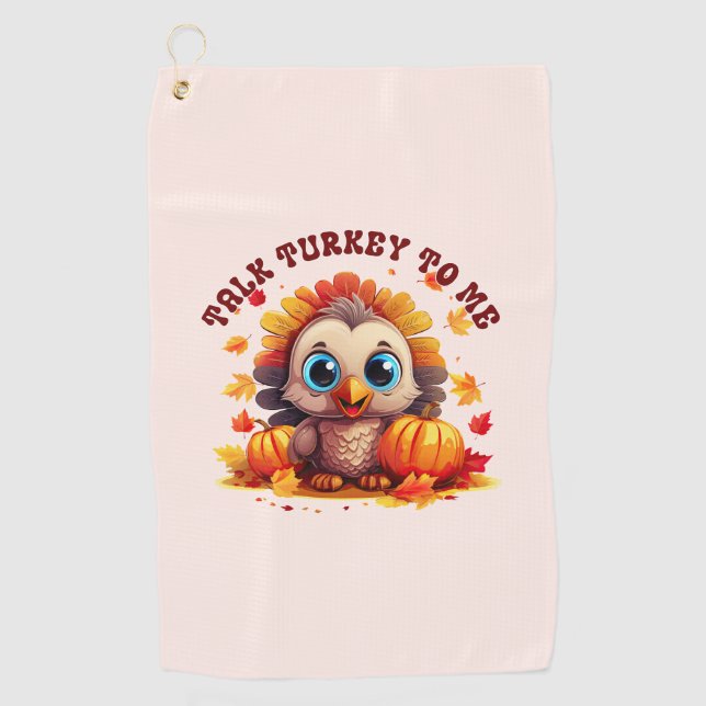 Cute Turkey and Autumn Foliage Golf Towel (Front)