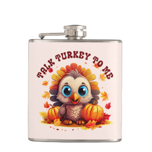 Cute Turkey and Autumn Foliage Hip Flask