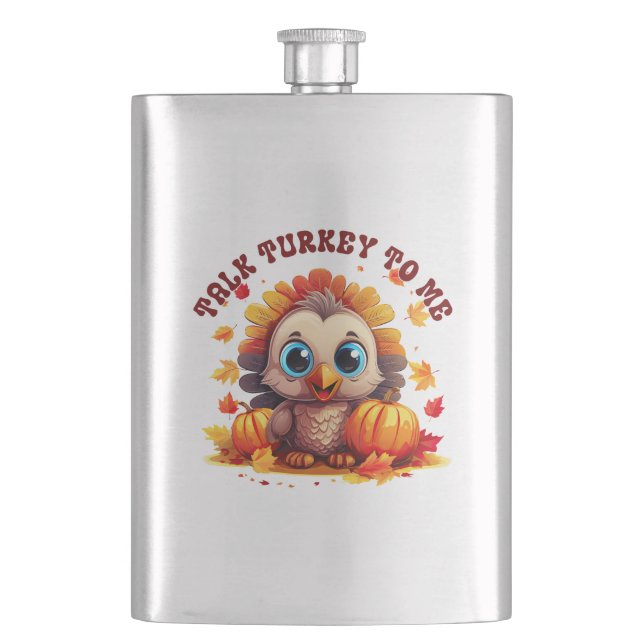 Cute Turkey and Autumn Foliage Hip Flask (Front)