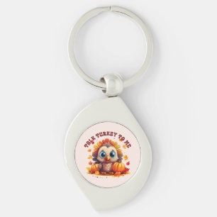 Cute Turkey and Autumn Foliage Key Ring