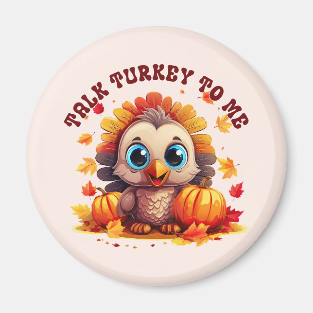 Cute Turkey and Autumn Foliage Magnet (Front)