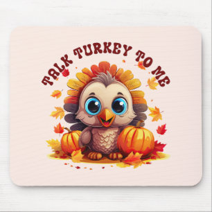 Cute Turkey and Autumn Foliage Mouse Pad