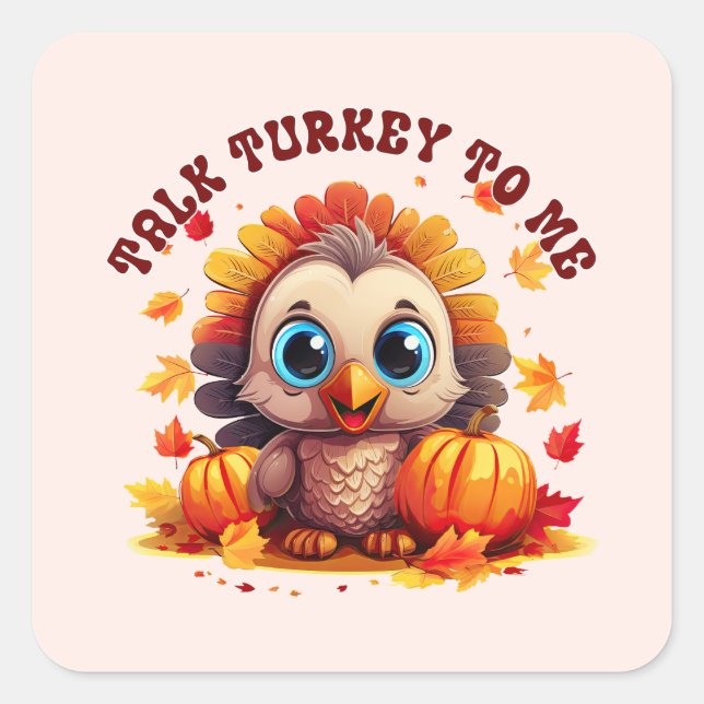 Cute Turkey and Autumn Foliage Square Sticker (Front)
