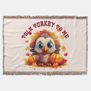 Cute Turkey and Autumn Foliage Throw Blanket