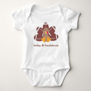 Cute Turkey And Touchdowns With Football Feathers Baby Bodysuit