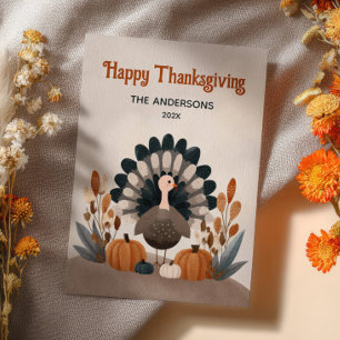  Cute Turkey Autumn Foliage  Happy Thanksgiving  Holiday Card