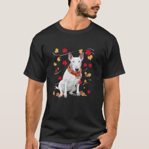 Cute turkey bull terrier dog maple Leaf Thanksgivi T-Shirt