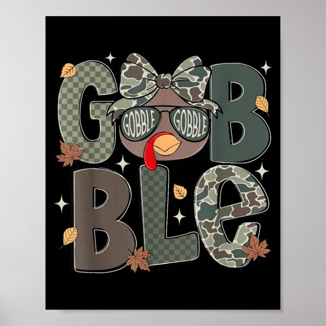 Cute Turkey Camo Happy Thanksgiving Fall Kids Boy  Poster (Front)