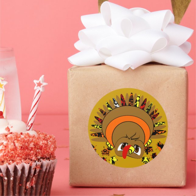 Cute Turkey Classic Round Sticker (Party)