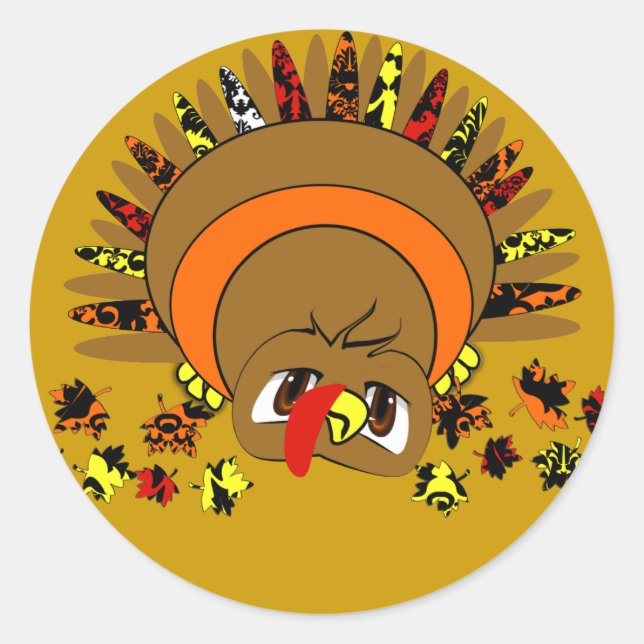 Cute Turkey Classic Round Sticker (Front)