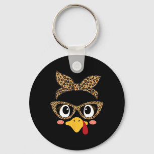 Cute Turkey Face Byndana Leopard Thanksgiving Wome Key Ring