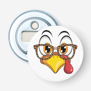 Cute Turkey Face Leopard Glasses Thanksgiving Fall Bottle Opener