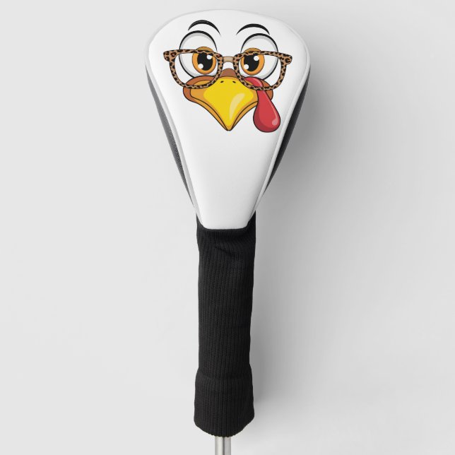 Cute Turkey Face Leopard Glasses Thanksgiving Fall Golf Head Cover (Front)