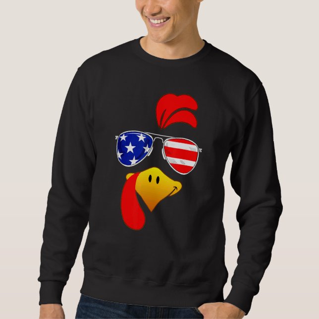 Cute Turkey Face Thanksgiving American Flag Sungla Sweatshirt (Front)