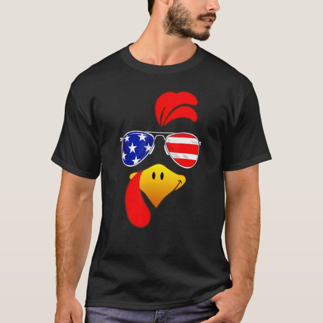 Cute Turkey Face Thanksgiving American Flag Sungla T-Shirt (Front)