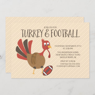 Cute Turkey & Football Thanksgiving Invitation