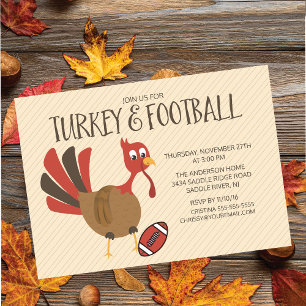 Cute Turkey & Football Thanksgiving Invitation