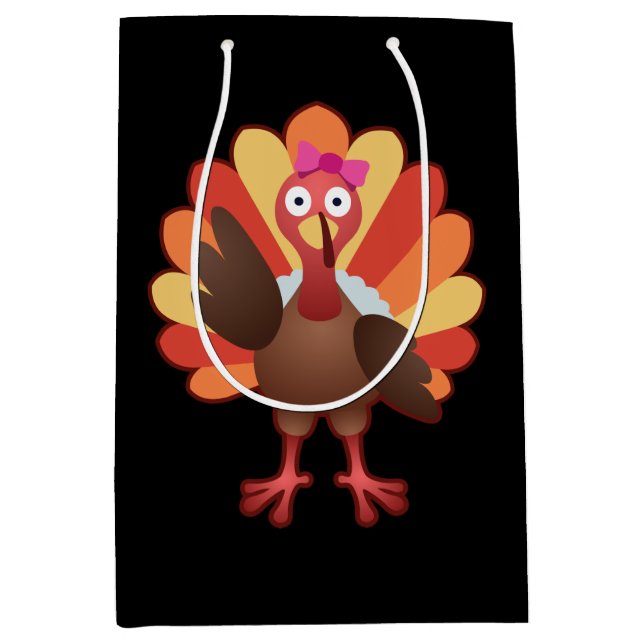 Cute Turkey Girl Gobble - Thanksgiving Gift Medium Gift Bag (Front)