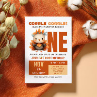 Cute Turkey Gobble Fall Thanksgiving 1st Birthday