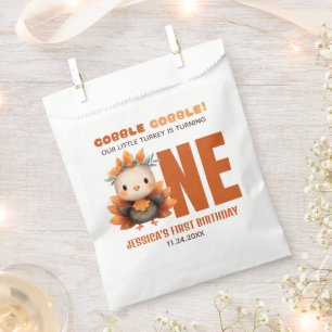 Cute Turkey Gobble Thanksgiving Fall 1st Birthday  Favour Bag