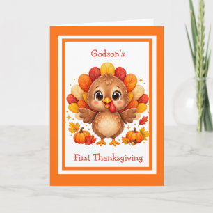 Cute Turkey Happy 1st Thanksgiving Godson Card