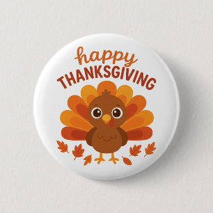 Cute Turkey Happy Thanksgiving 6 Cm Round Badge