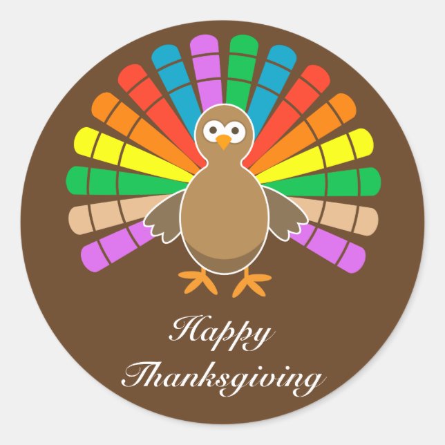 Cute Turkey - Happy Thanksgiving Classic Round Sticker (Front)