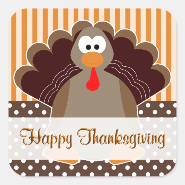 Cute Turkey Happy Thanksgiving Flat Card Sticker (Front)